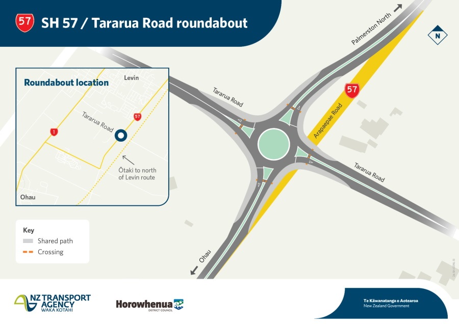 State Highway 57 / Tararua Road Levin Roundabout Map.