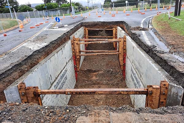 Photo of the Tararua Road new sewer pipeline for the Tara-Ika development.